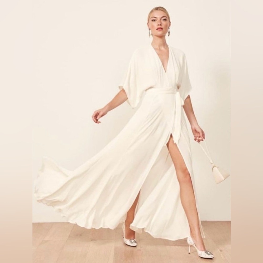 NWT Reformation Ivory White Winslow Wrap Maxi Bridal Wedding Dress size S - Picture 7 of 15